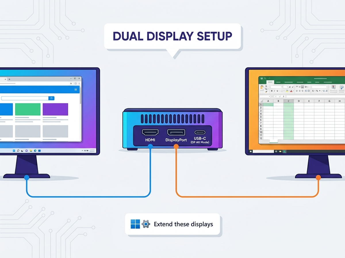 Configuraci&oacute;n de monitor dual de mini PC